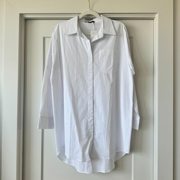 His & Hers Oversized White Button Up Shirt Medium - Picture 1 of 3